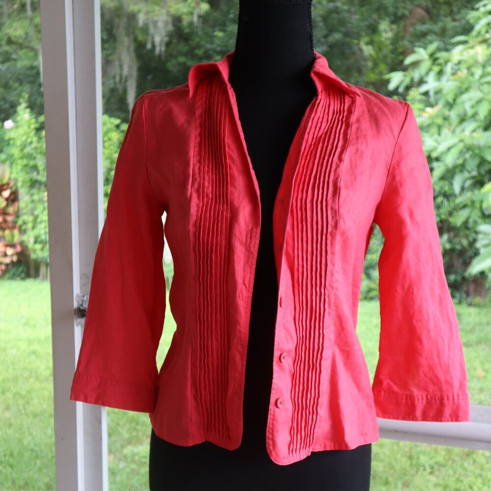 RICHARD MALCOLM PETITE 100% linen button down peachy pink shirt size S/P